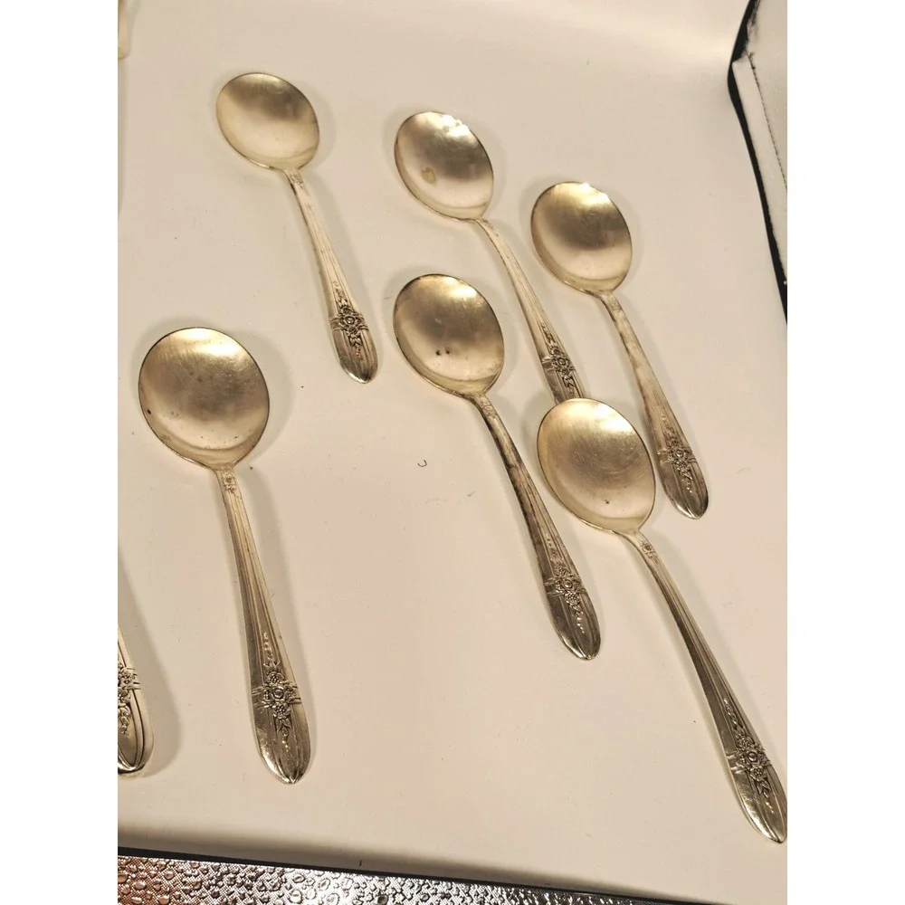 Wm Rogers Mfg Co Gardenia 1937 Silverplate Flatware Set 17pc Vintage Floral